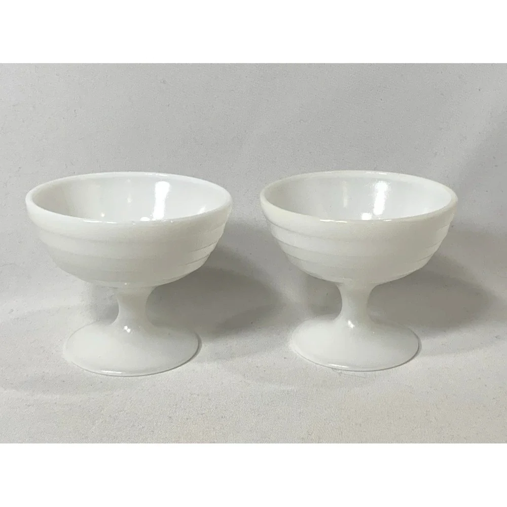 Milk Glass Footed Coupes White Ribbed Vintage 3.5